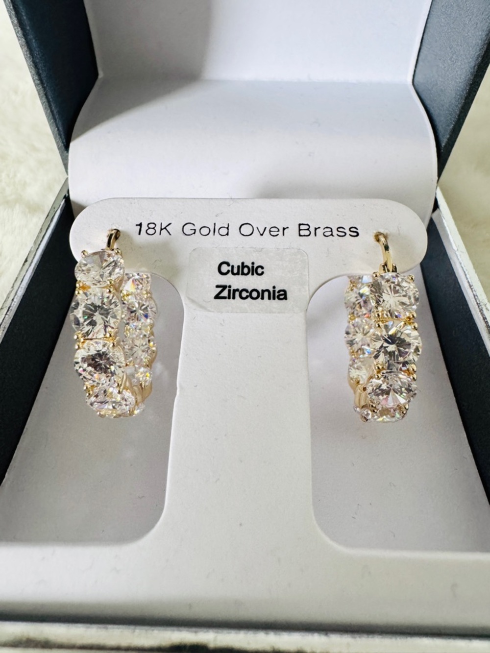 And Now This Cubic Zirconia 18K Gold over Brass Hoop Earrings - NIB - Picture 8 of 9